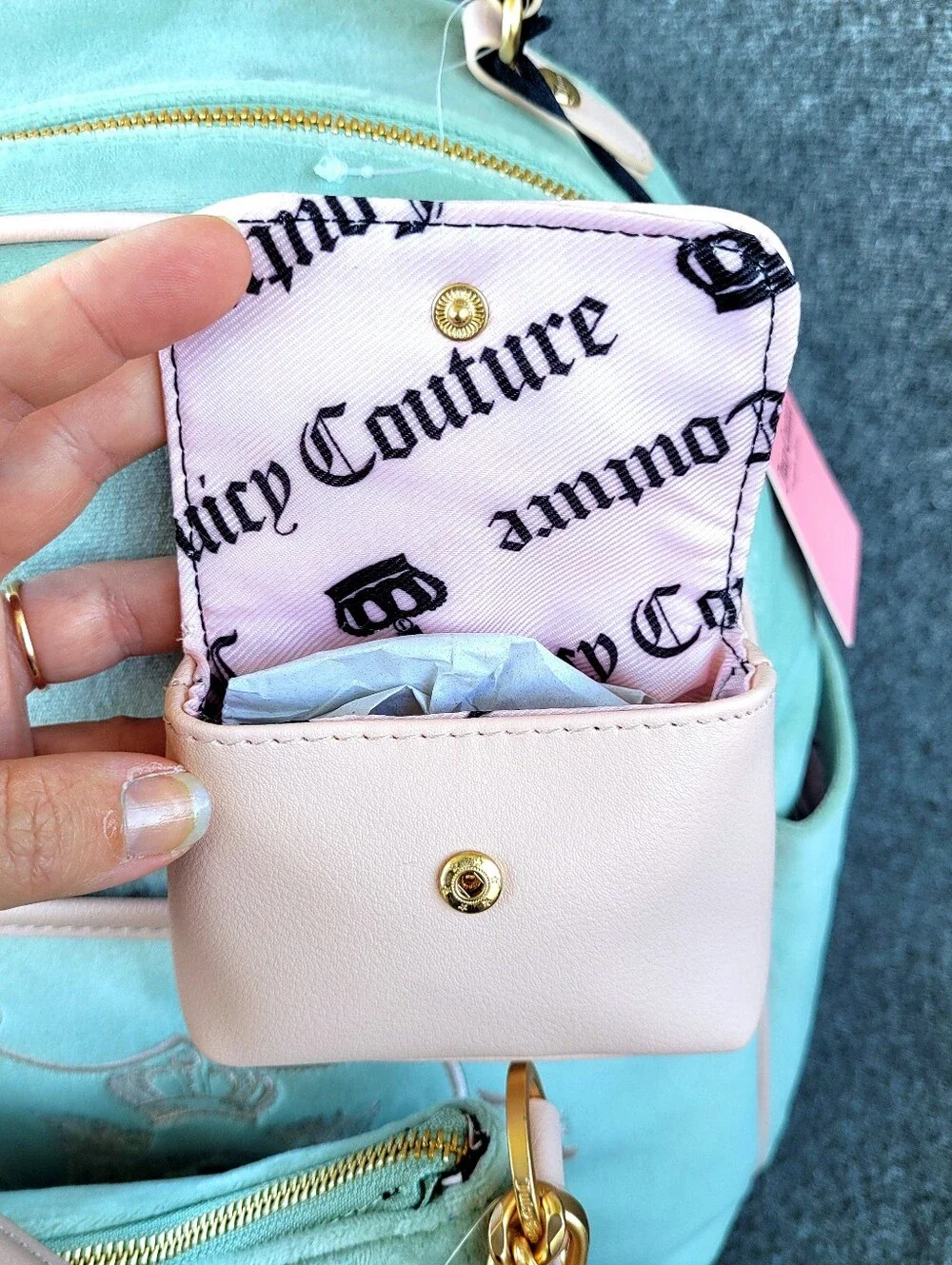 Juicy Couture New Love Chapter Backpack & Matching Shoulder Bag in Frosty Green